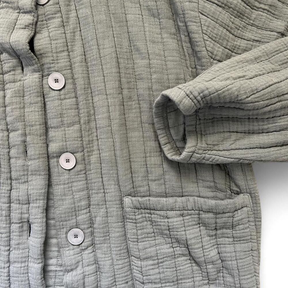 Quilted Button-Front Boxy Jacket - Slate Green - Picture 2 of 7